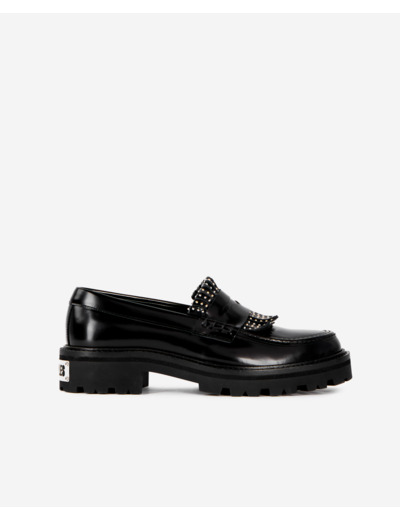 Mocassins Penny en cuir noir avec franges et studs black