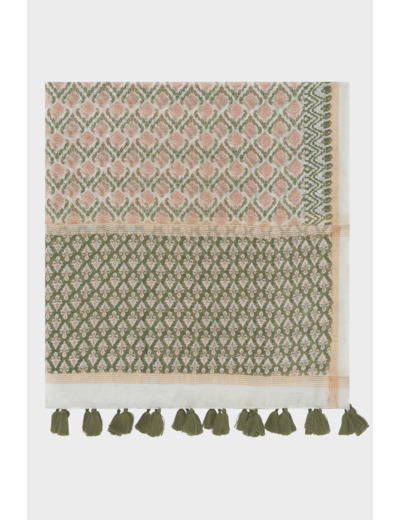 Foulard à pompons en coton et soie - ODIVA