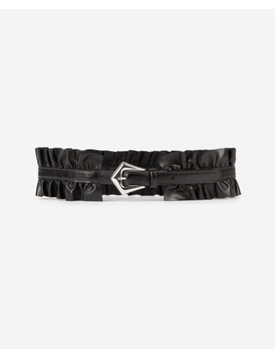 Ceinture en cuir large avec fronces black