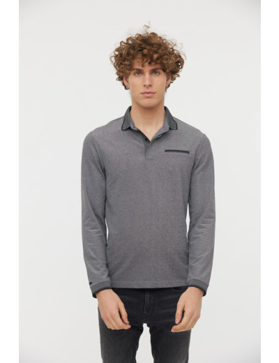 Polo piqué manches longues avec poche poitrine