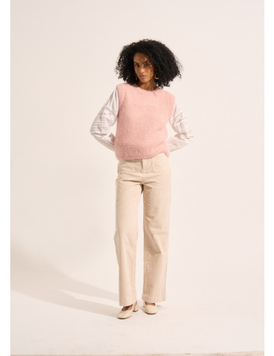 Pantalon large en velours de coton 700 raies taille haute