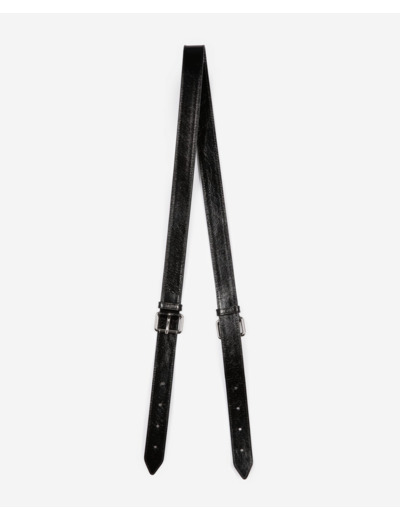 Bandoulière sac amelia en cuir craquelé noire black