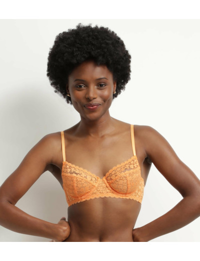 Soutien-gorge femme à armatures en dentelle florale Orange Daisy lace
