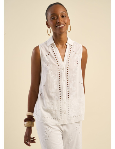 Chemise sans manches brodée