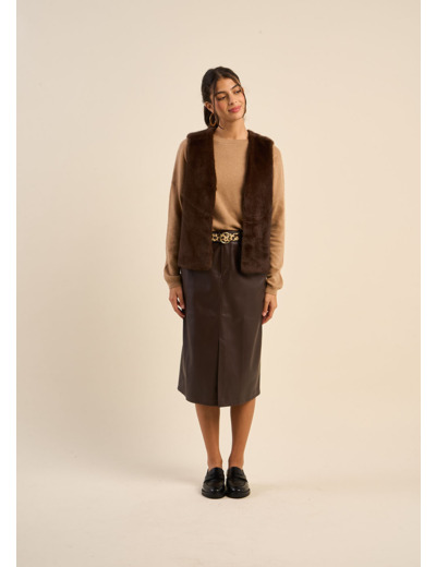 Jupe mi-longue en similicuir