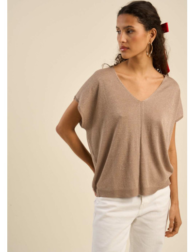 Pull oversize à col V et manches courtes