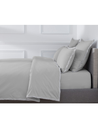 HOUSSE DE COUETTE | Pure White Percale Lavée - Light Grey - Finition White