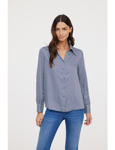 Chemise imprimé «70’s» col pointu en satin viscose