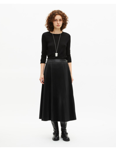 Jupe longue plissée effet cuir noire black