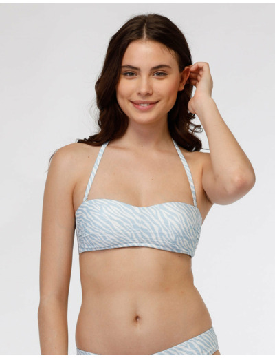 Haut de maillot de bain bandeau en microfibre, imprimé animalier bleu clair