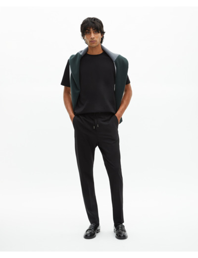 Pantalon élastiqué droit en laine noir black