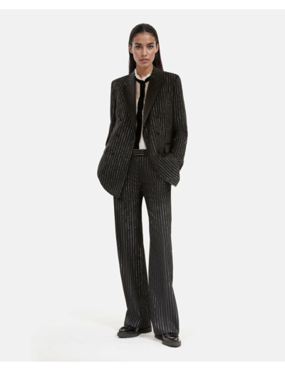 Pantalon large detail bande satin black