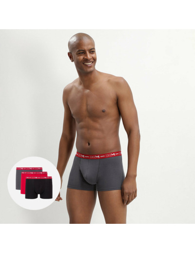 Lot de 3 boxers gris, rouge chili et noir Coton Stretch