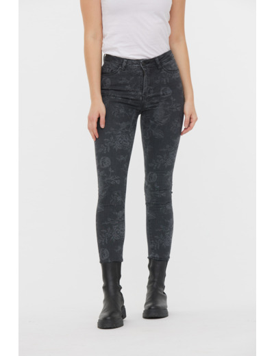 Denim slim fit effet push up allover fleur, jambes ajustées, taille medium haute
