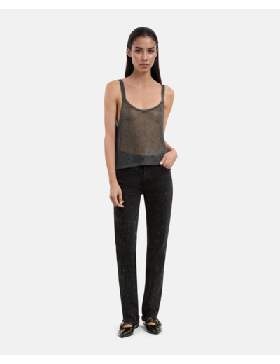 Top a bretelles en cote de maille grey silver