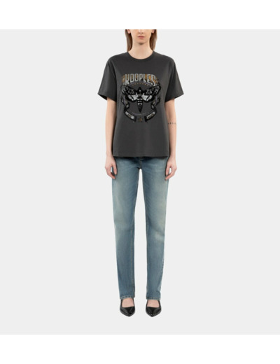 T-Shirt Manches Courtes Avec Print Papillon Devant carbone