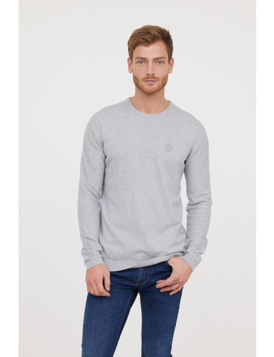 Pull basique col rond avec laine recyclée et print poitrine