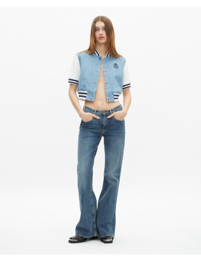 Blouson teddy manches courtes en denim bleu