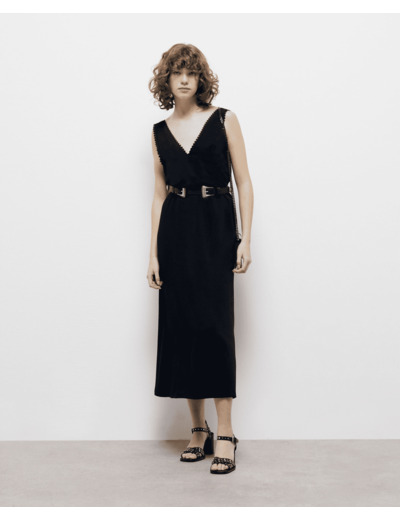 Robe Longue Avec Details Dentelles black
