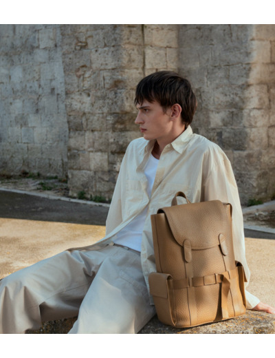 Sac à dos à rabat Noah en cuir grain buffle et cuir lisse