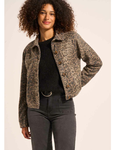 Veste courte imprimée léopard coupe droite