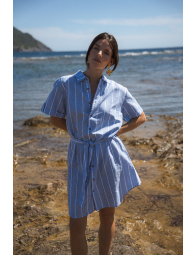 Robe chemise courte femme COTON/LIN Antona