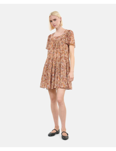 Robe courte imprimé fleuri camel / brown