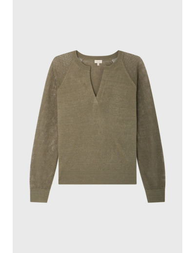 Pull col tunisien en lin - LEODIE