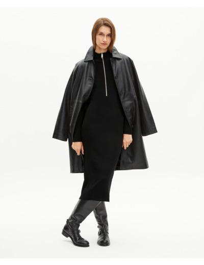 Robe longue en laine mélangée col zippé noire black