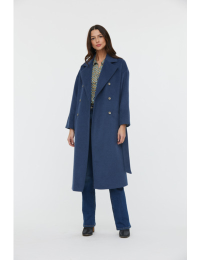 Manteau trench long en lainage avec doublure imprimée