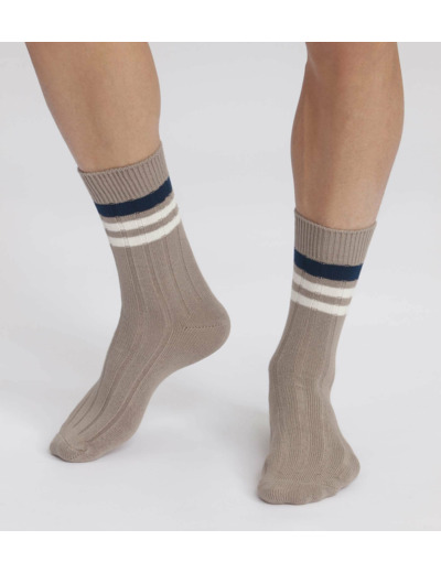 Chaussettes homme en maille côtelée à rayures Gris Dim Bambou