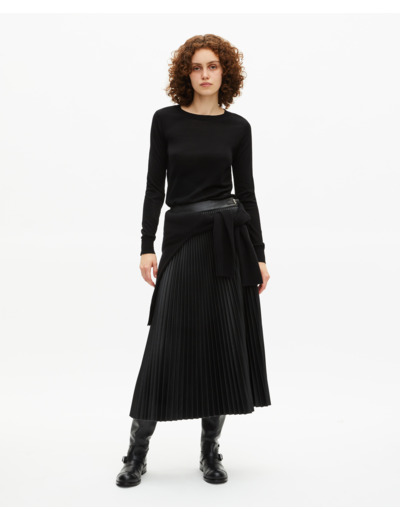 Pull col rond en laine mérinos noir black