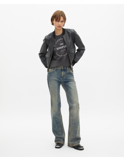 Blouson en cuir effet vintage noir black washed