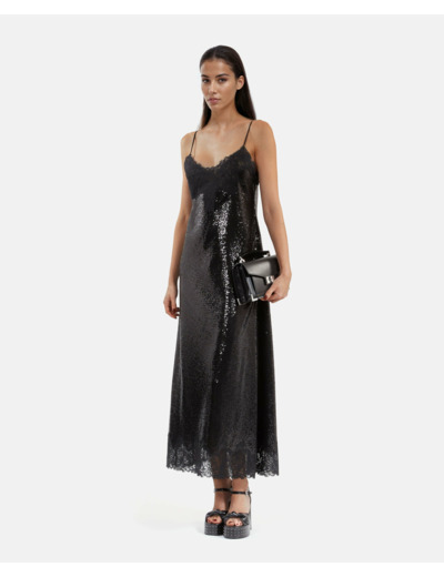 Robe nuisette longue à sequins noire black