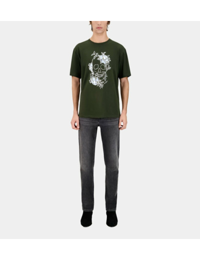 T-Shirt Manches Courtes Avec Print Skull Flowers dark green