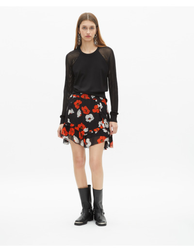 Jupe courte imprimé fleuri noire black