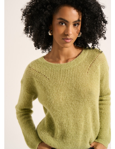 Pull col rond à détails tricotés