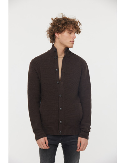 Gilet boutonné col montant en maille fantaisie épaisse et structurée
