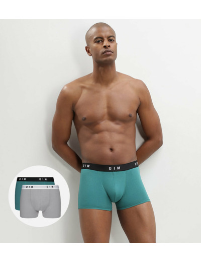 Lot de 2 boxers homme coton stretch Acier Vert Émeraude Dim Originals
