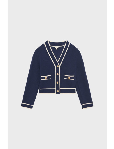 Cardigan bicolore à boutons et col V - JODIE