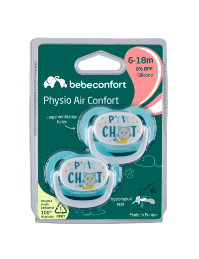 Lot de 2 sucettes physio petit chat bleu 6/18 mois Bleu