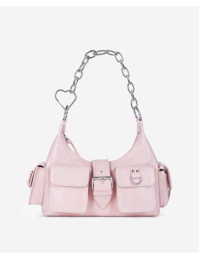 Sac amelia chaîne en cuir craquelé rose pink