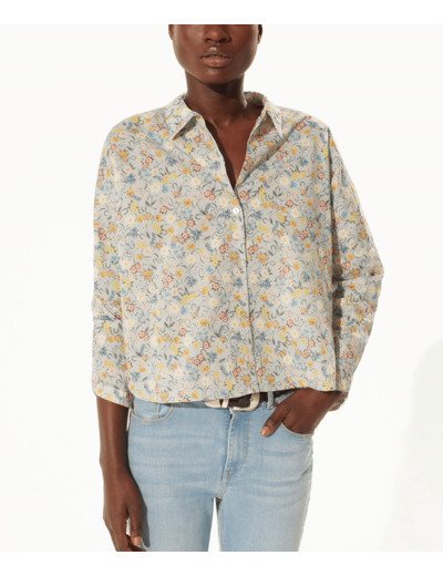 Chemise gris bleu fleuri