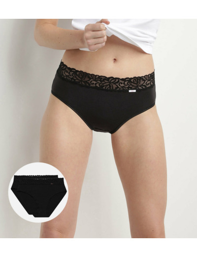 Lot de 2 slips noirs Coton Plus Féminine taille haute