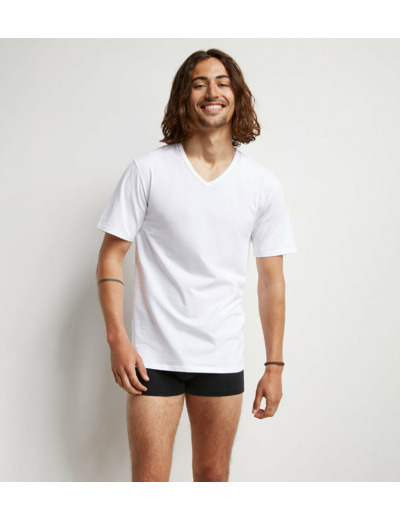 Lot de 2 Tshirts homme thermorégulateur en coton blanc col V Regul Activ