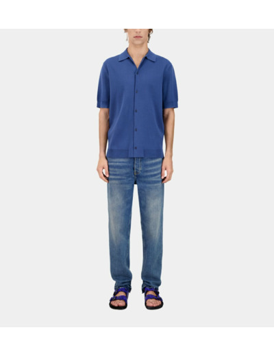 Chemise Bleue Manches Courtes En Maille middle navy