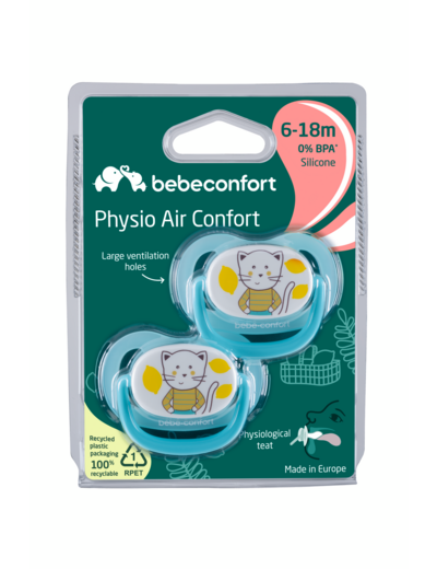 Lot de 2 sucettes physio chat bleu 6/18 mois Bleu