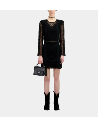 Robe Courte Avec Mix Dentelles A Manches Longues black