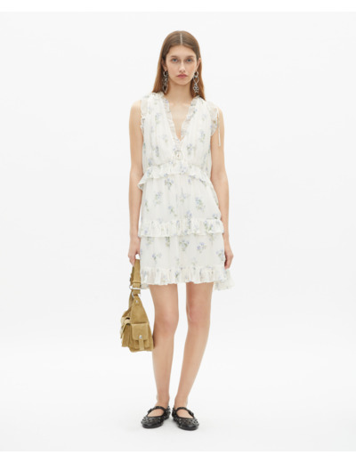 Robe courte à volants imprimé fleuri blanc white