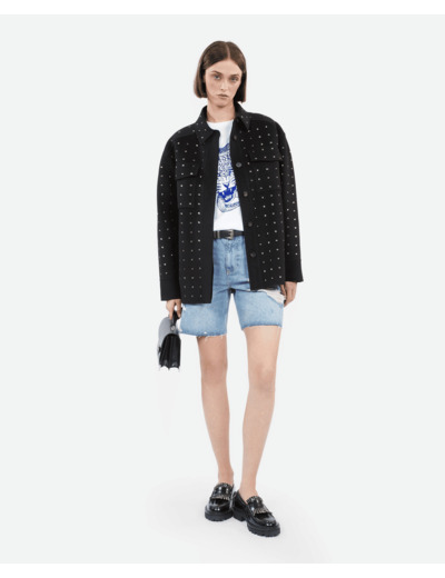 Blouson Type Surchemise Noir En Laine Mélangée Avec Studs black